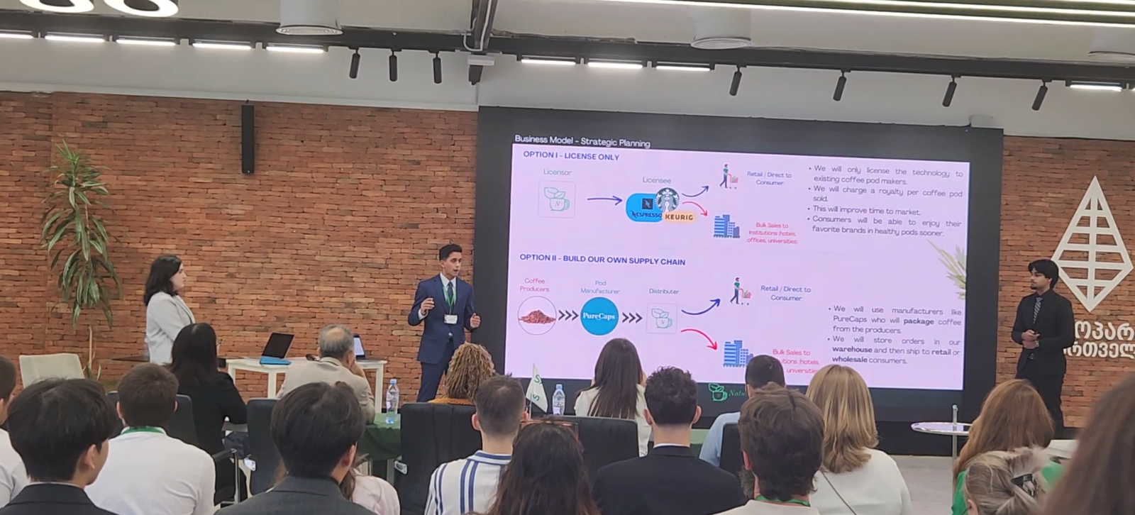 Business model slide showing the licensing and own supply chain options, on stage at the SAGE World Cup
